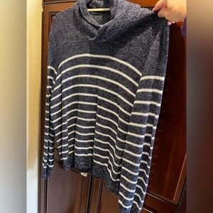 IZOD Mens Peacoat Blue & White Stripe Shawl Collar Sweater - XL